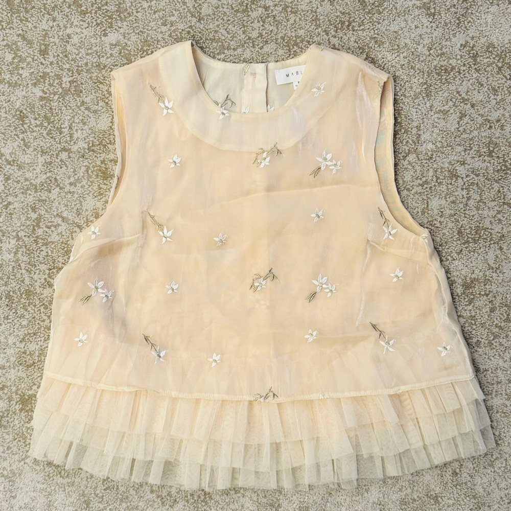NWOT BOUTIQUE FIND - Mable Cream Top with Tulle Detail